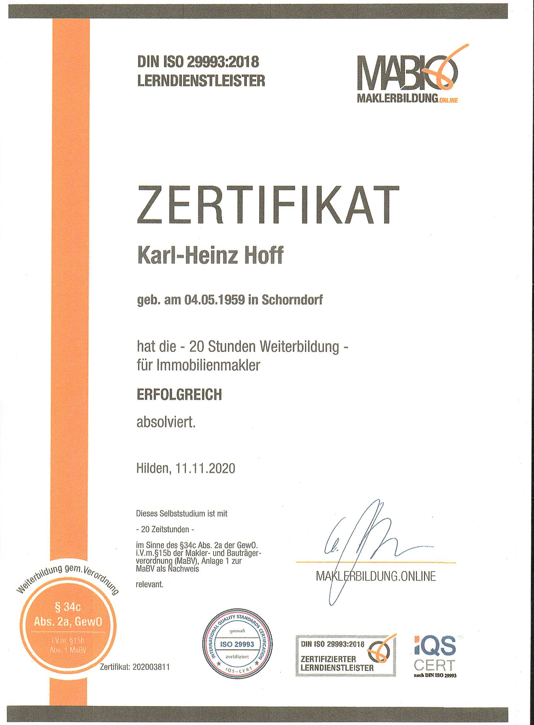 Weiterbildung 2020 Karl-Heinz Hoff